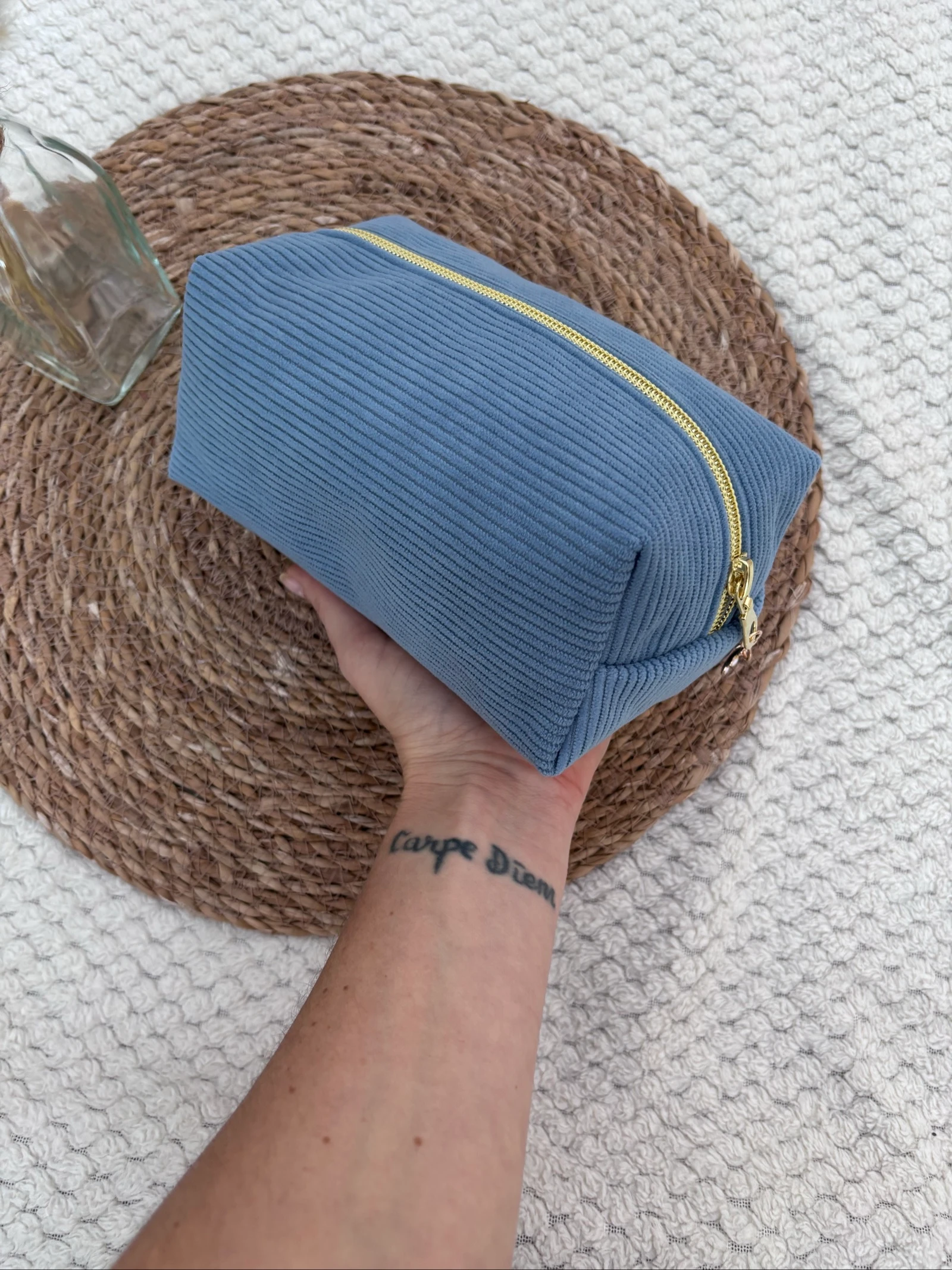 Gestrepte fluwelen make-uptasje Blauw – photo 2
